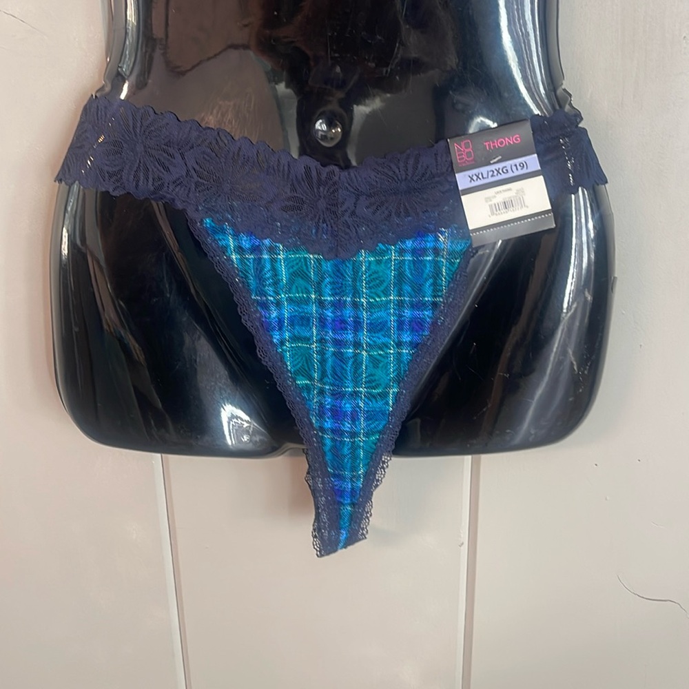 NWT No Boundaries Plaid Lace Thong Panty Womens 2X Sissy Whimsical Romantic
